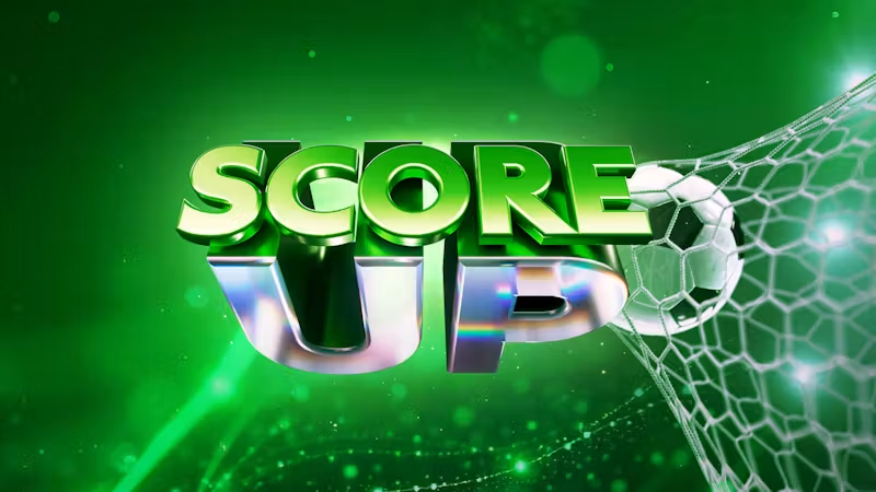 Score Up football artwork with a ball and goal net
